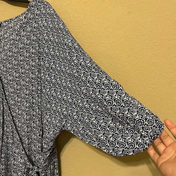 Talbots Floral Paisley Wrap Tie Top Womens Size 3X Blue White 3/4  Sleeve Flowy - Picture 5 of 8